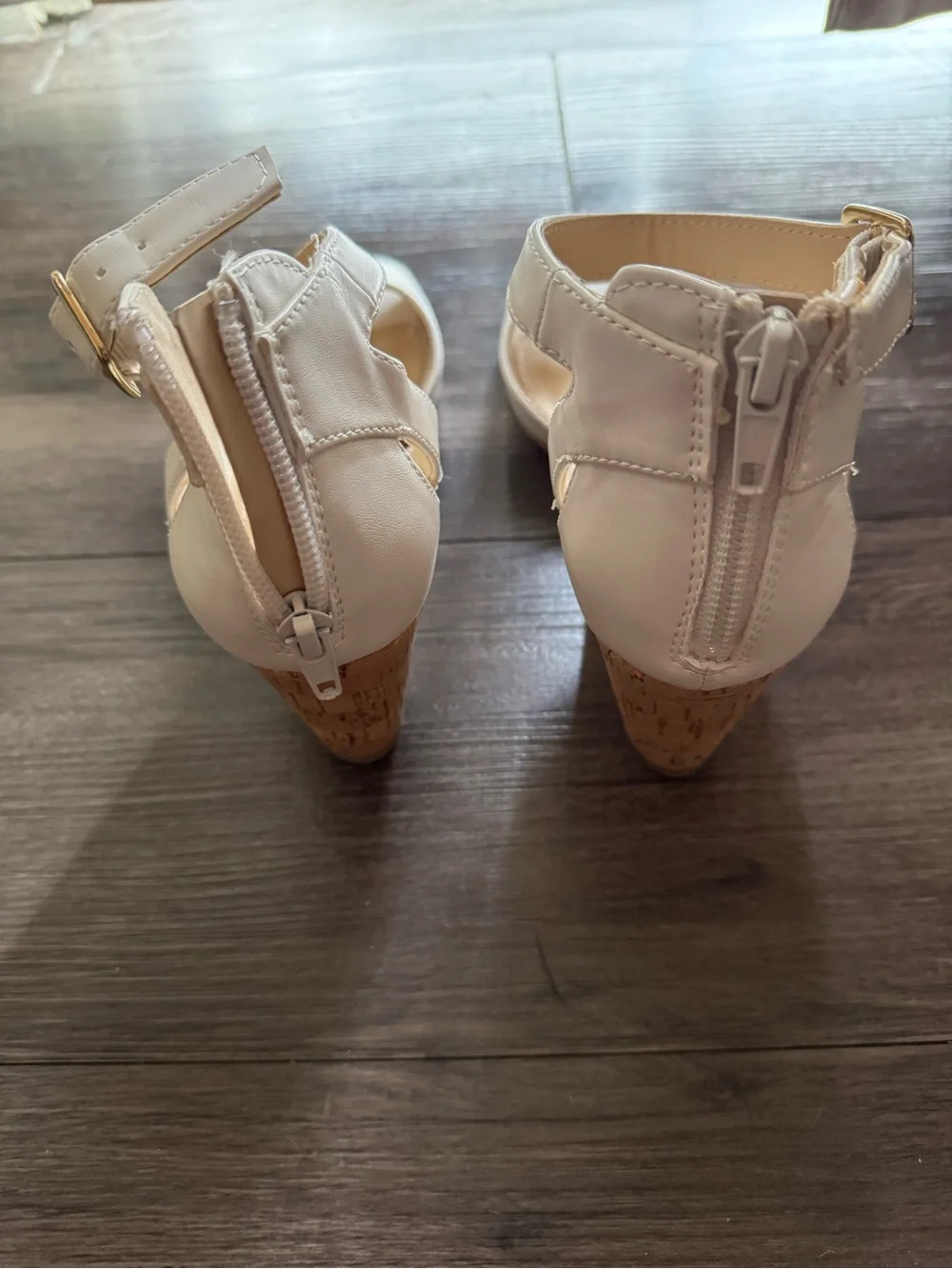 Liz Claiborne White Cork Wedge Sandals with Ankle Buckle